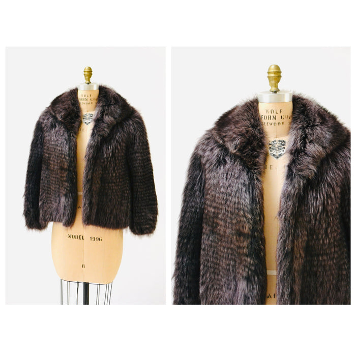 90s y2k Vintage FENDI Fur Jacket Dark Purple Grey Fur Jacket Coat Henri Bendel New York XXS XS Small// Fendi Fox Fur Jacket Grey Purple
