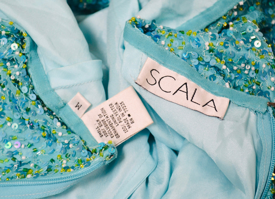 Vintage 00s Y2K Silk Bias Cut Dress Small Medium Blue Teal Silk Beaded Sequin Bias Cut Dress Evening Beach Wedding Gown Mermaid Prom Dress