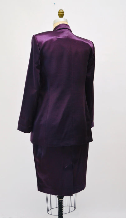 90s Vintage Purple Satin Jacket Blazer Suit Skirt Purple Plum Blazer 80s 90s Glam Power Suit Medium Criscione 90s Suit Rhinestone buttons