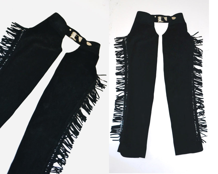 90s Vintage Black Leather Fringe Chaps Black Leather Fringe Pants Small Medium K Baumann Suede Fringe Chaps Rhinestone Cowgirl Cowboy Rodeo