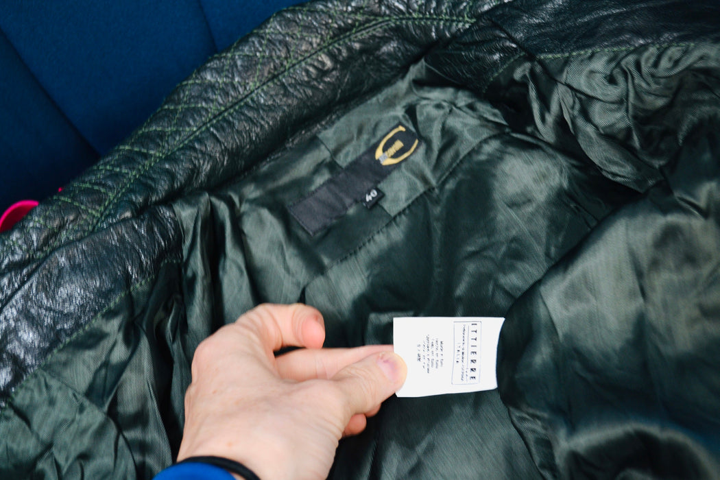 Vintage Just Cavalli Dark Green Leather Quilted Jacket XS Small Roberto Cavalli Leather Jacket// Vintage Green Moto Swing Leather Jacket