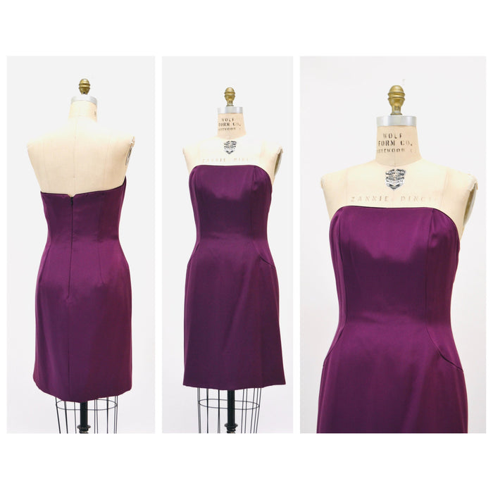 90s Vintage Silk Beaded Sequin Metallic Jacket and Strapless Dress by Raoul Arango Purple Wine Cocktail Dress Sequin Bolero Jacket Medium