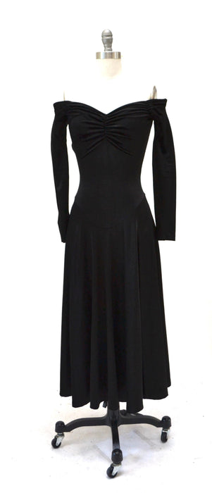 90s Vintage Black Velvet Dress Betsey Johnson XS Small //  90s Party Dress Knit Velvet Black dress Long Sleeve Skater Off the Shoulder