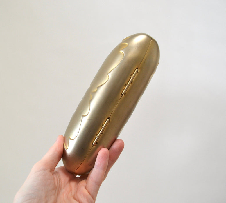90s Vintage Metallic Gold Metal Clutch Evening Bag Hard Case with Crystals// Vintage Gold Wedding Clutch Metal Evening Bag Gold Clutch