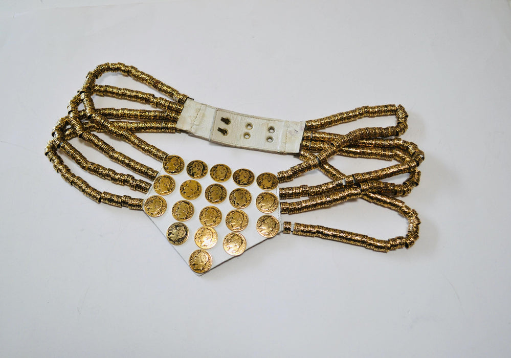 80s Vintage Gold Coin Belt White Leather Metallic Pirate Gypsy Belt Gold  Boho Belt SMALL Medium 80s Gold Belt Nina Arjani Wedding Belt