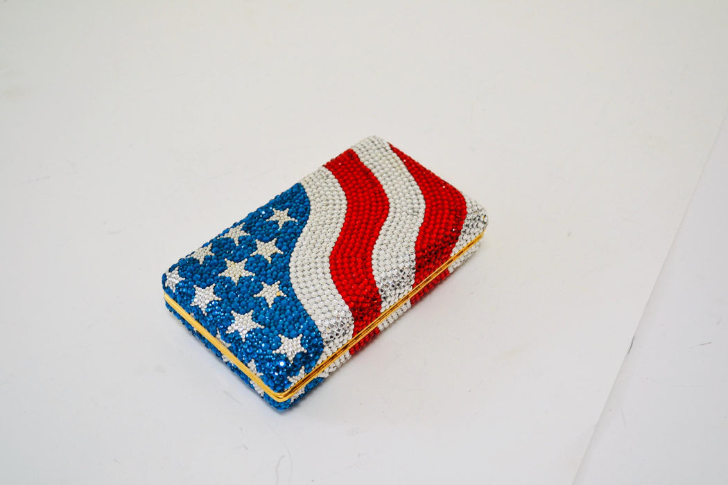 90s Vintage Metal Crystal Evening Bag Swarovski Bag 90s Katherine Baumann USA American Flag United States Crystal Minaudière Clutch Bag