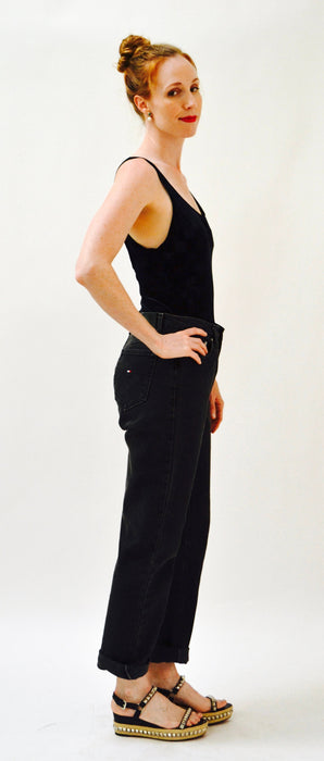 Vintage Black Jeans By Tommy Hilfiger High Waisted Tapered Leg 80s 90s Denim Pants Size Small Medium Black Jeans Denim