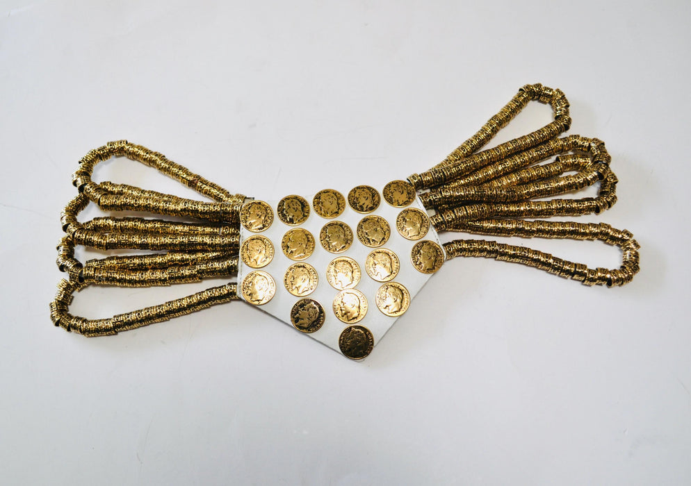 80s Vintage Gold Coin Belt White Leather Metallic Pirate Gypsy Belt Gold  Boho Belt SMALL Medium 80s Gold Belt Nina Arjani Wedding Belt
