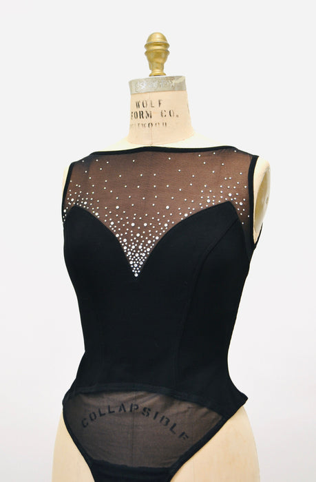 90s Black Sheer Body Suit Cache Size Medium // Black Body Suit Sheer Mesh Thong Body Suit Size Small Medium Long sleeve Mock Neck Body Suit