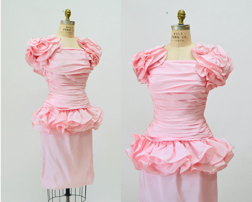 80s 90s Vintage Pink Prom Party Dress By Lillie Rubin Pink Barbie Pageant Dress 80s 90s Pink party Dress Ruffles Small Medium