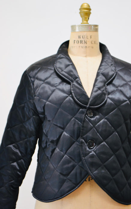 80s 90s Vintage Black Satin quilted Jacket YLRAE.B Quilted Black Bomber Jacket Small Black Evening Lightweight Party Jacket Small Medium