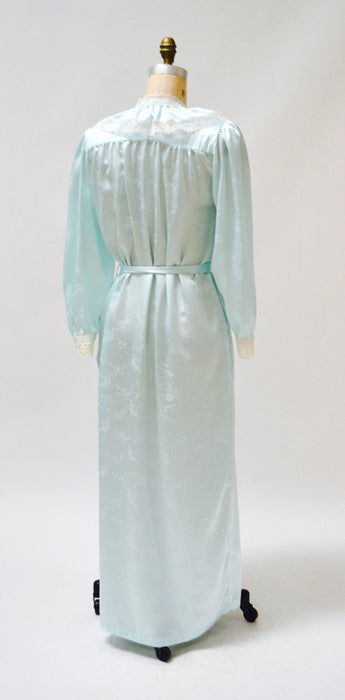 80s Vintage Blue Satin Robe Nightgown Blue lace Wedding Honeymoon Lingerie// Vintage Robe Lingerie Something Blue Large by Carole Hochman