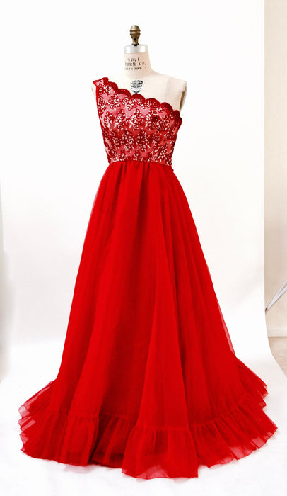 80s Vintage Evening Gown Dress Red XS Small LONG Dress// Vintage 80s Red Prom Dress Evening Gown Scarlet Ohara Princess Dress By Mike Benet