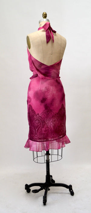 Vintage 00s Y2K Chiffon Halter Top Skirt Pink Y2K Party Halter neck Summer Party dress Small 90s 00s Y2k Tank Halter neck Dress Kookai