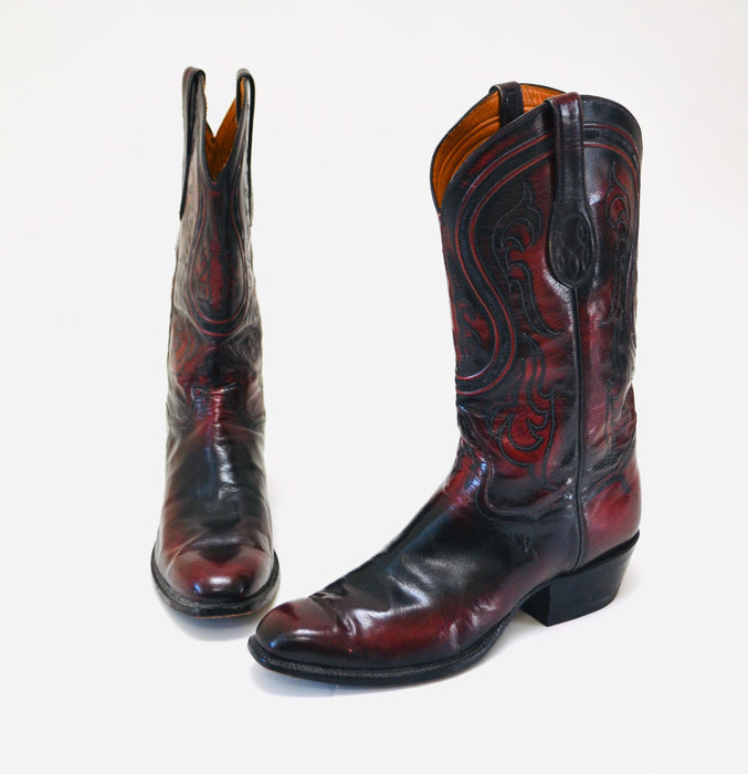 Vintage Leather Cowboy Boots Tony Lama Signature Collection Cowboy Boots 9 1/2 D Women Red Maroon Black// Vintage Red Cowboy Boots 9 1/2