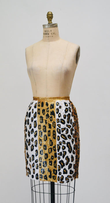 80s 90s Vintage Sequin Jacket Skirt Medium Leopard Cheetah Animal Pattern// 90s Glam Metallic Sequin Jacket Skirt Set Modi Sequin