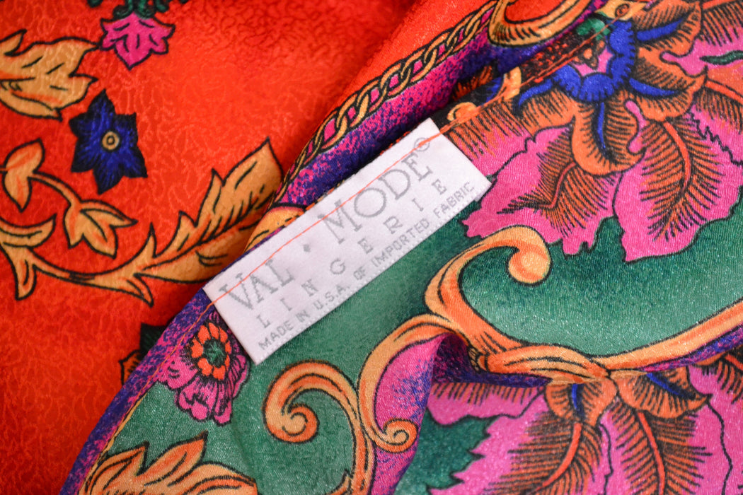 80s 90s Vintage Paisley Print Red Dress Caftan Kaftan Large XL Baroque Paisley Print Nightgown Boho Hostess House Dress by Val Mode