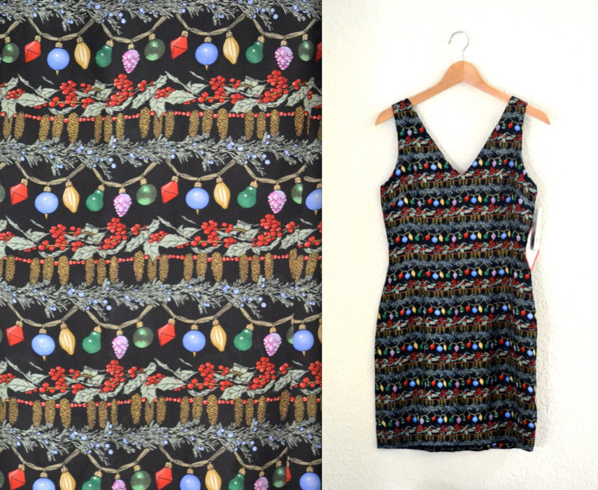 Vintage Christmas Dress Party Dress Nicole Miller Silk Dress MediumVintage Holiday Party Dress Black Silk Xmas Christmas Lights