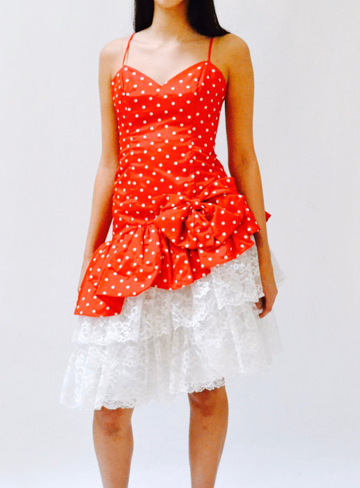 80s Prom Dress Red Polka Dot Party Dress XS Small Loralie // 80s Red Prom Dress Minnie Mouse Polka Dot Dress Lace Crinoline Skirt XS Small