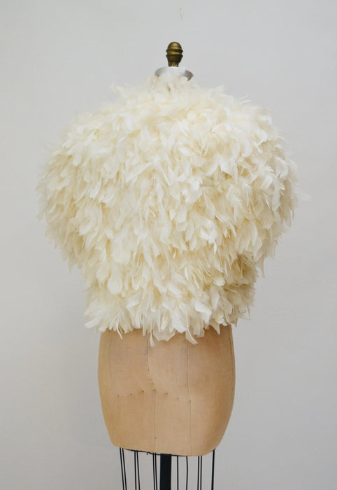 70s 80s Vintage White Feather Jacket Marabou Feather Jacket Small Medium// Vintage White Feather Jacket Vintage Wedding Marabou party Jacket