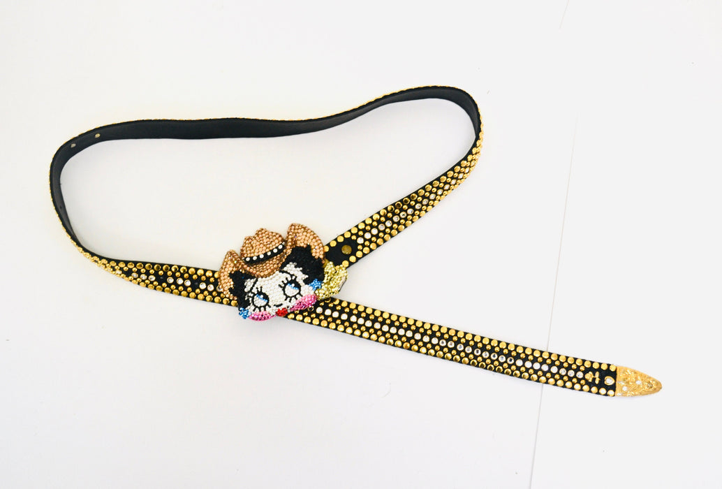 90s Vintage Katherine Baumann Beverly Hills Swarovski Crystal Betty Boop Belt Buckle Rhinestone Studded Belt Cartoon Betty Boop Belt Kippys