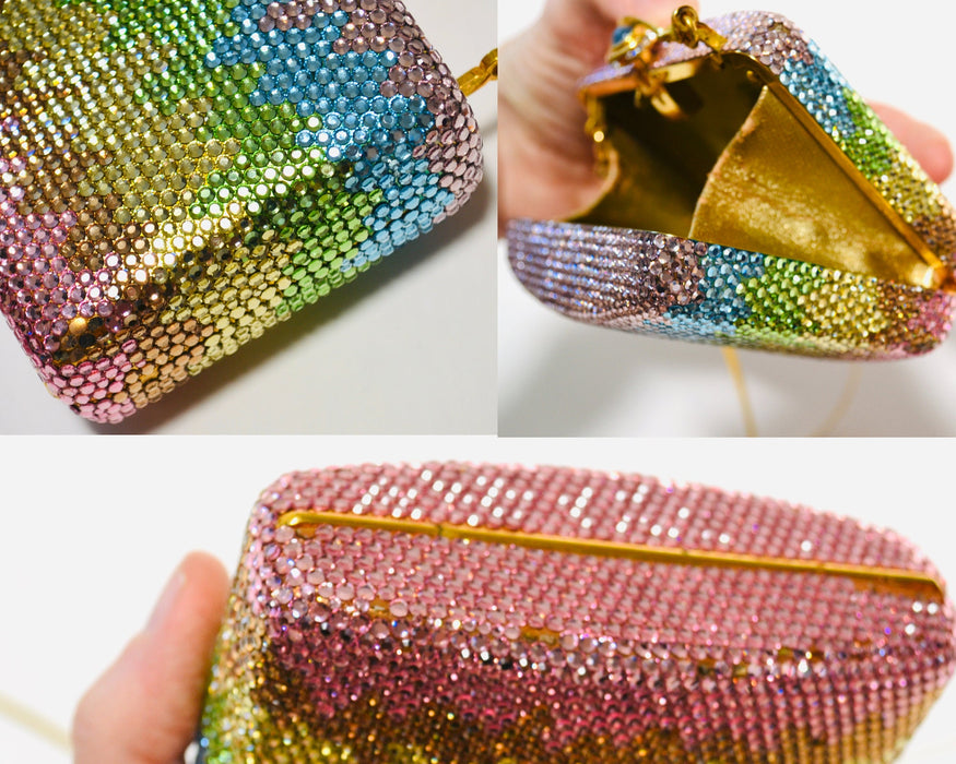 90s Vintage Metal Crystal Evening Bag Swarovski Crystal Rainbow Pastel Pink Blue Gold Evening Bag K Baumann 90s Small Crystal Evening Bag