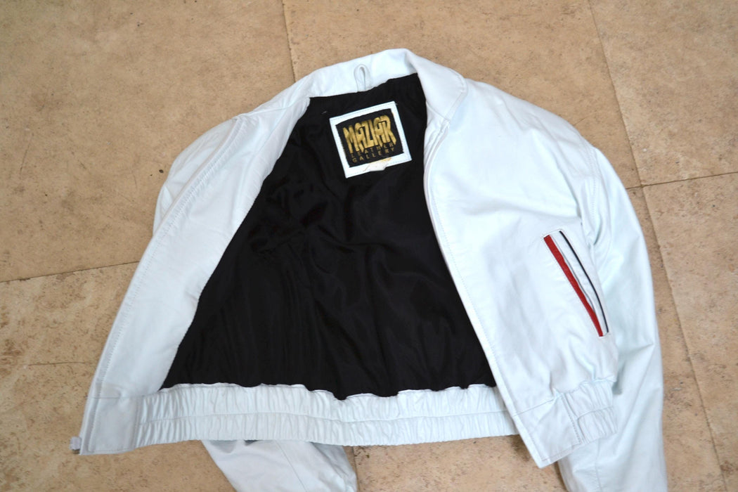 80s 90s Vintage Leather Jacket Betty Boop Small Medium Vintage White Leather Bomber Jacket with Betty Boop Comics Pop Art Leather By Maziar