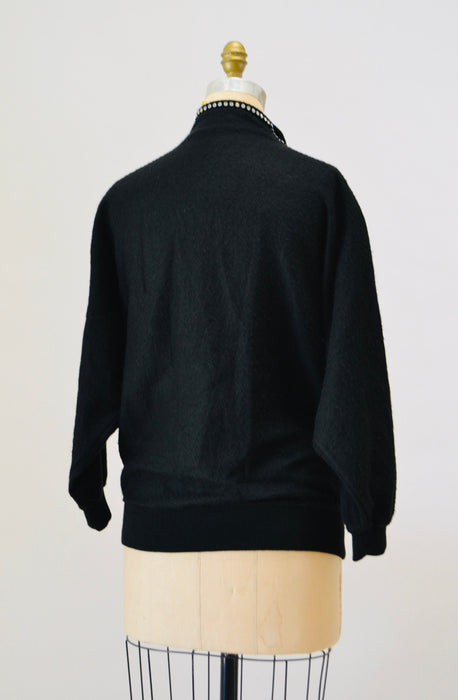 80s 90s Glam Black Sweater Top Vintage Black Rhinestone Sweater Jumper Pull over 80s Rhinestone Party Sweater Dolman Sleeves Small Medium