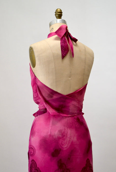 Vintage 00s Y2K Chiffon Halter Top Skirt Pink Y2K Party Halter neck Summer Party dress Small 90s 00s Y2k Tank Halter neck Dress Kookai