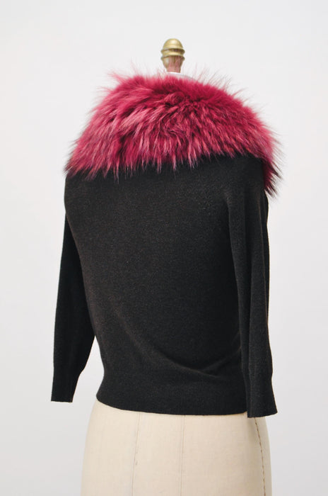 Vintage Y2K Fox Fur Collar Cardigan Sweater Red Brown Sweater Cardigan Top Small Y2k Brown Wool Cardigan Sweater Fox Fur collar Sweater top