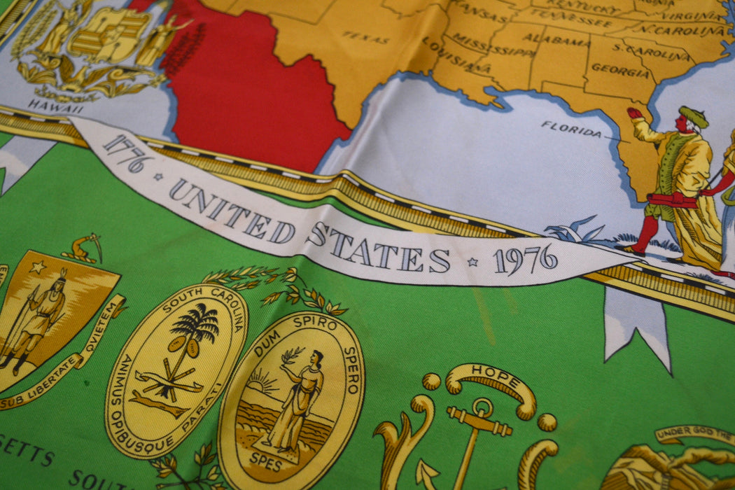 Vintage Hermès Twill Silk Scarf Hermes Arms of the United States Bicentennial Print Silk Scarf USA Map Silk Scarf Wrap Hermes Silk Head Wrap