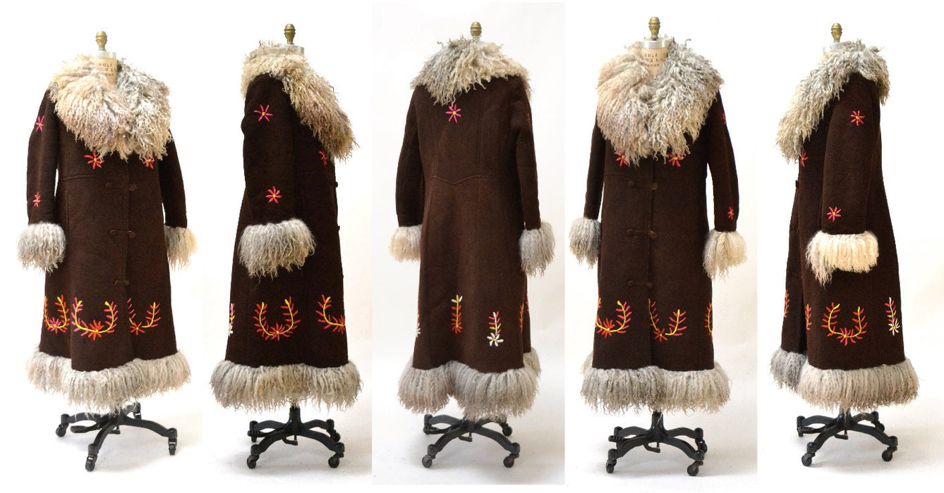 Vintage Embroidered Shearling Afghan Jacket Coat Medium Large//  90s does 70s Shearling Coat Embroidered Sheepskin Fur Boho Afghan Jacke
