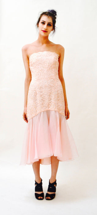 Vintage 80s 90s Vintage Pink Lace Dress Small Medium// 80s Pink Party Prom Dress by AJ Bari Strapless Party Wedding Dress