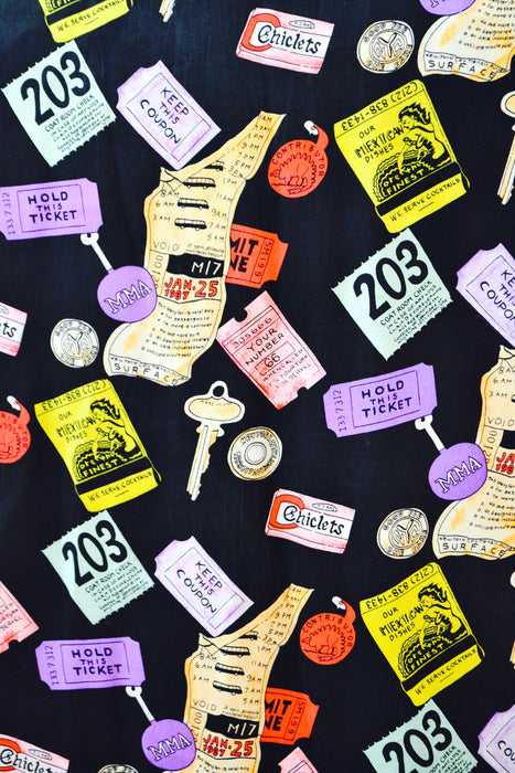 90s Vintage NYC Shirt Nicole Miller Silk Shirt New York CITY Tickets Pop Art Bottom of Your Purse Print Medium// Vintage NYC Silk Shirt