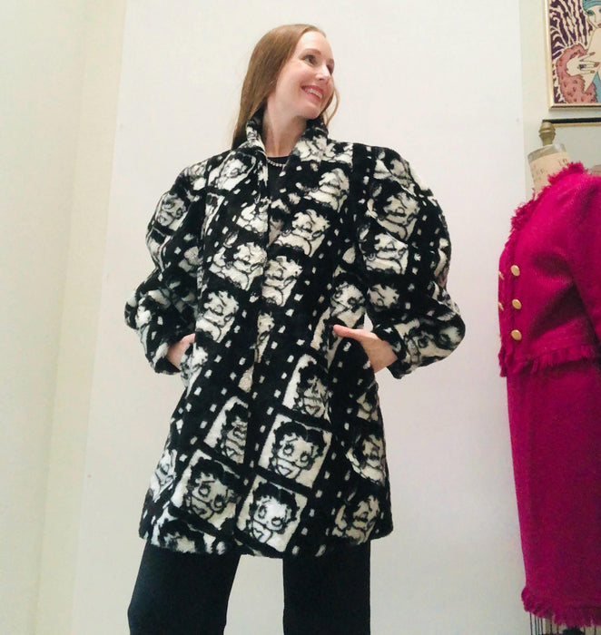 Vintage Faux Fur Jacket Coat Vintage Betty Boop Black White Fur Betty boop Film Fashion Coat Small Small Medium Apparence Paris Face Coat