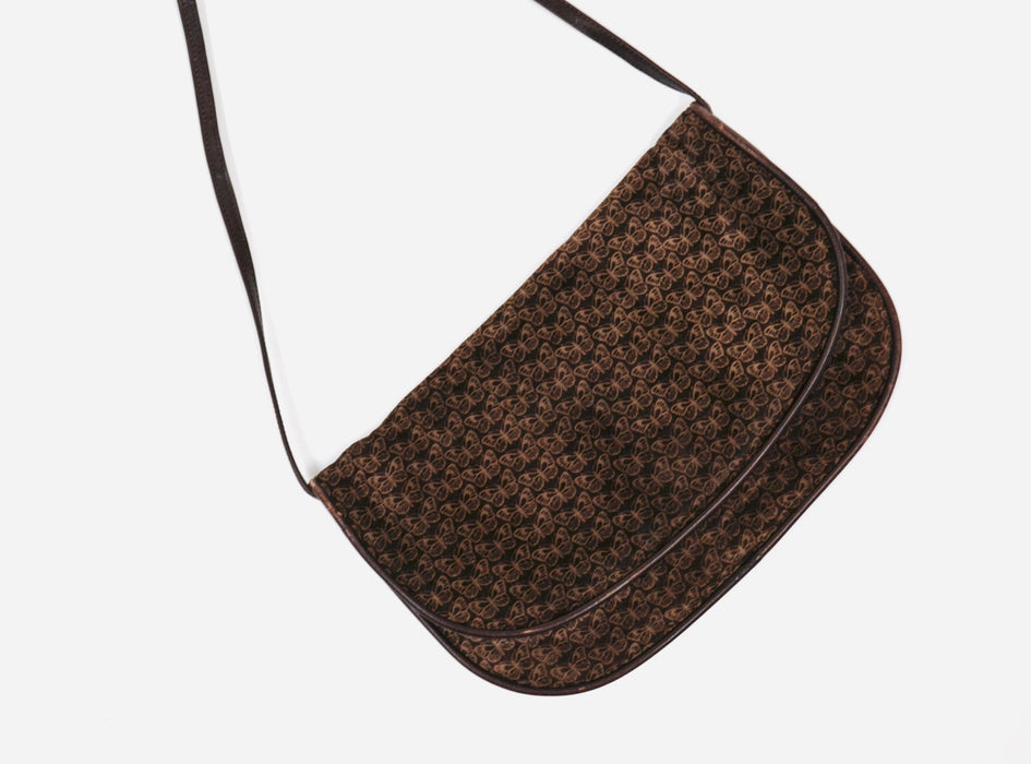 70s Vintage Bottega Veneta Butterfly Print Brown Leather Suede Cross body Bag Vintage Bottega Bag Purse Brown Butterfly print Boho Bag
