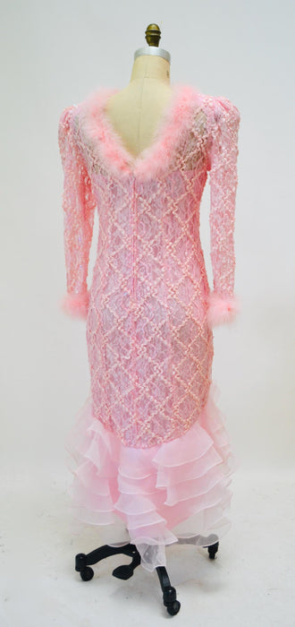 80s Vintage Pink Sequin Feather Dress Gown Pat Richards Medium// 80s 90s Vintage Pink Prom Barbie Bridesmaid Party Dress Gown Pink Princess