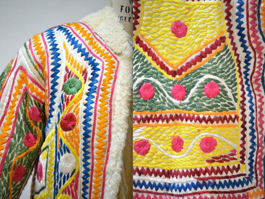 Vintage Embroidered Shearling Afghan Jacket Coat Medium Large penny lane //  70s Shearling Coat Embroidered Sheepskin Fur Boho Afghan Jacket