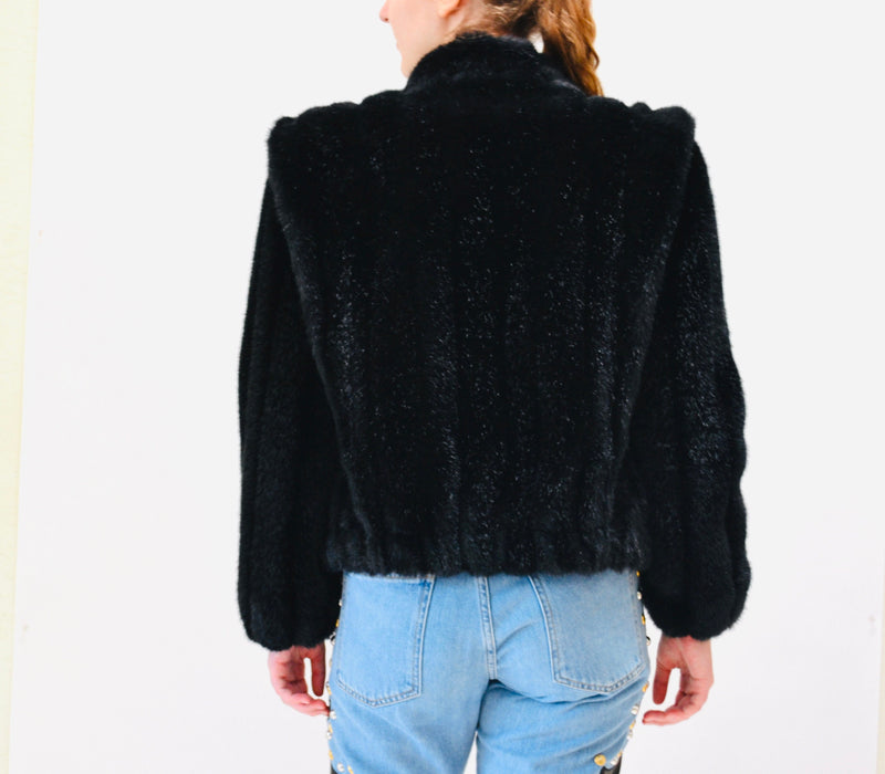 80s Vintage Faux Fur Black jacket Coat 80s 90s Black Cropped Faux fur Jacket Coat XS Small 80s 90s Glam Black Fur Party Jacket Black