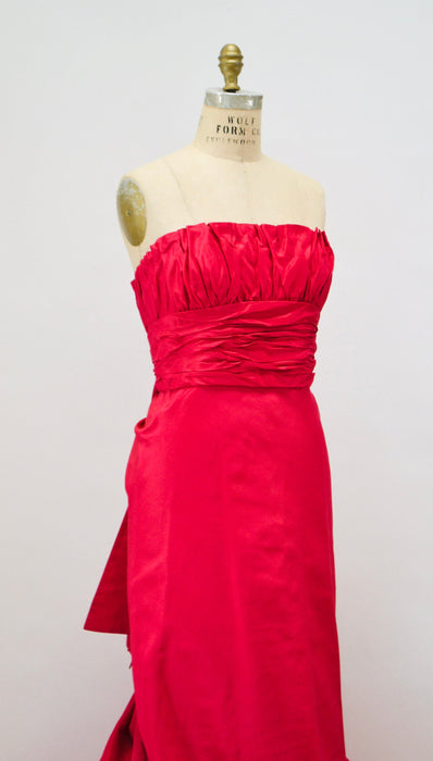 90s 2000s Vintage Strapless Red Silk Gown Dress Evening Ball Gown Small Medium Melinda Eng Strapless Gown Dress Long Red Train Dress
