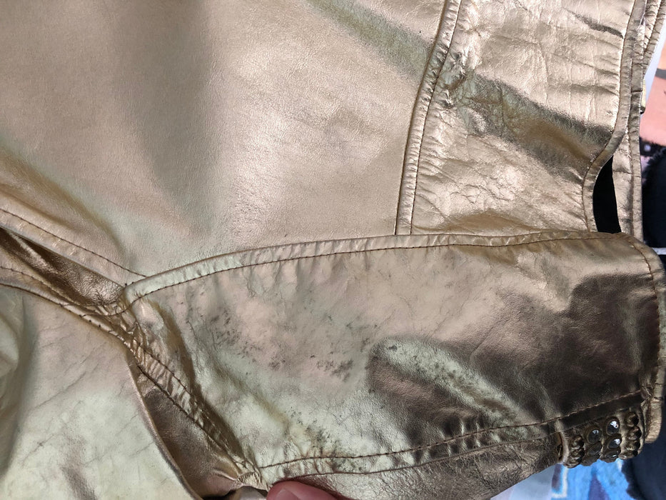 Amazing Vintage Gold Leather Biker Jacket with Rhinestones Gold Studs Large XL// Metallic Studded Gold Leather Moto Jacket LA ROXX