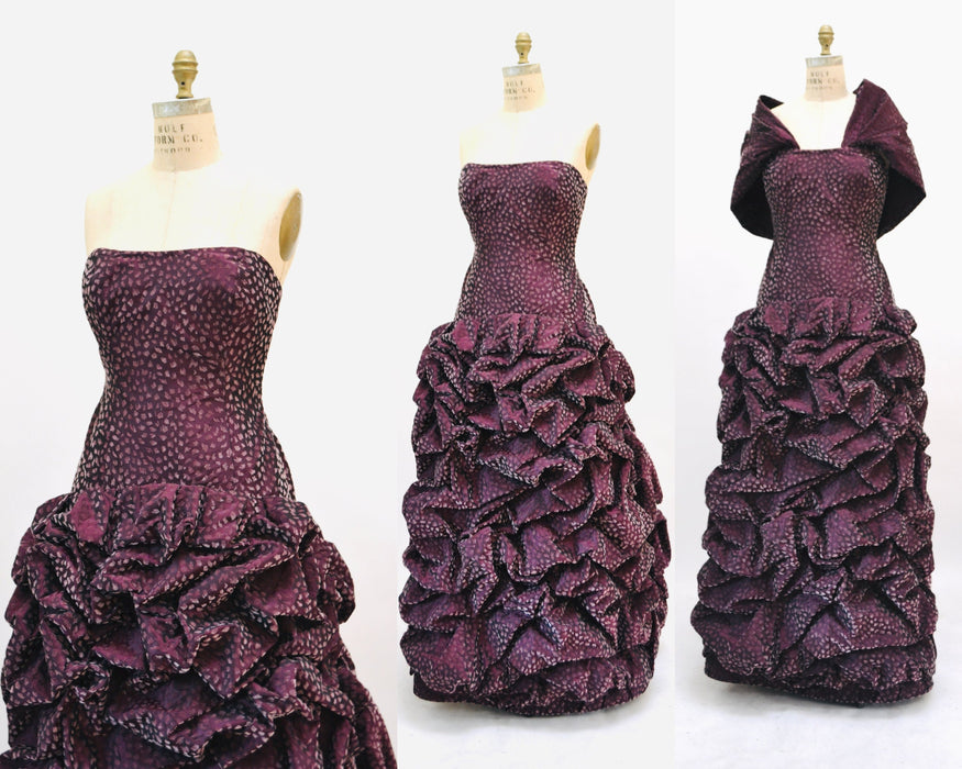 90s Vintage Silk Gown Strapless Evening Gown with Shawl Silk Purple Velvet by  Michael Casey Couture Small Medium Purple Evening Ball Gown