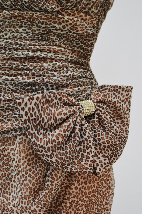 Vintage 80s 90s Party Dress Leopard Print Animal Body Con Party Dress by by Julie Duroche 80s 90s Sexy Vixen Dress Cheetah Print Xs Small