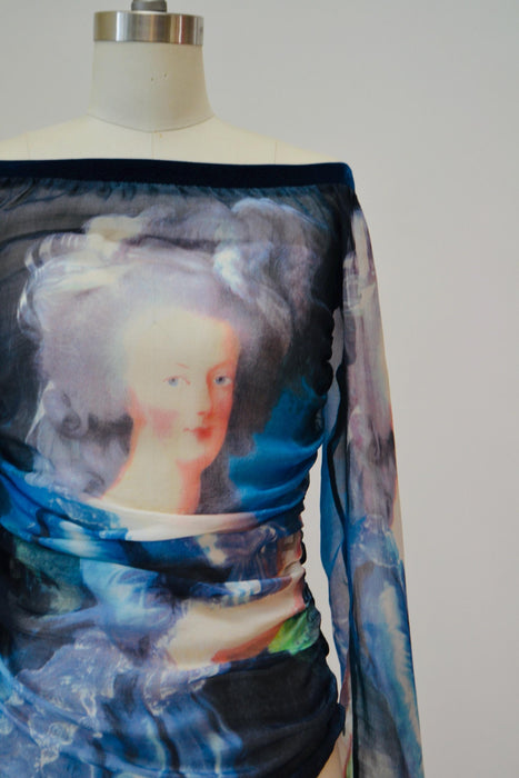 2000 D&G Marie Antoniette Silk Shirt Top Vintage 00s Dolce Gabbana Tank Top XS Small Dolce and Gabbana Silk Long Sleeve Y2k Top blue Black