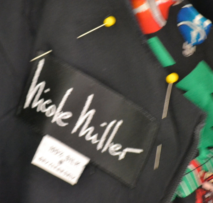 Vintage Christmas dress Nicole Miller Silk Dress Christmas Tree Santa Medium Vintage Holiday Party Dress Black Silk Xmas Christmas Dress