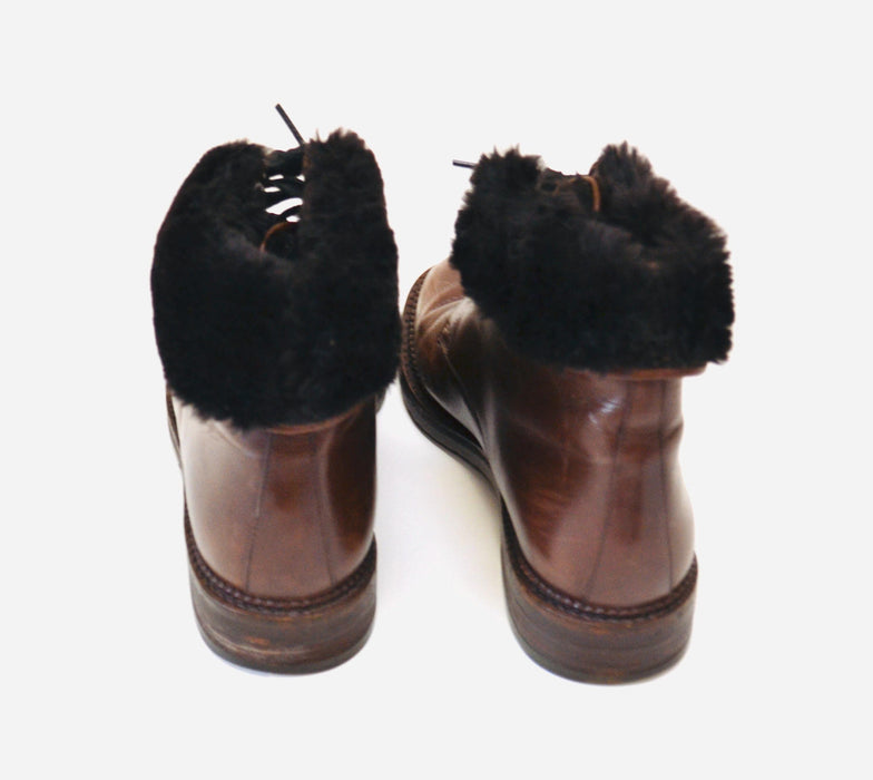 Vintage Brown Fur lined Leather Boots Size 36 6 By Tanino Crisci // Vintage 80s Brown Lace up Shearling Fur Boots 36 5 1/2 6 Made in Italy