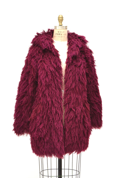 70s Vintage Shag Fur Jacket Faux Fur Jacket Coat Size Medium Red Wine Burgundy Vintage Vegan Shag Fur Jacket Coat Boho Retro Fur Jacket