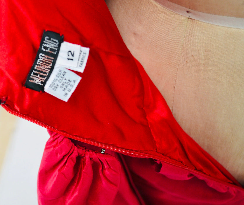 90s 2000s Vintage Strapless Red Silk Gown Dress Evening Ball Gown Small Medium Melinda Eng Strapless Gown Dress Long Red Train Dress