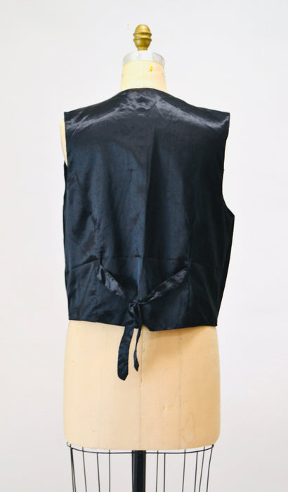 Vintage Black Sequin Vest Tiger Big Sequin Vest Cat Animal Ringmaster Circus Vest Top// Vintage Metallic Sequin Vest TIGER BLack White