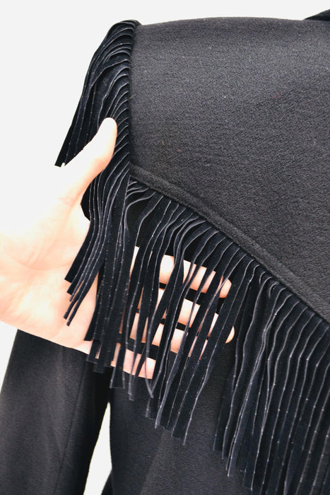 80s 90s Vintage Black Fringe Wool Jacket Blazer Medium// 80s Black Fringe Western Rockstar Black Blazer Jacket Cowgirl Criscione